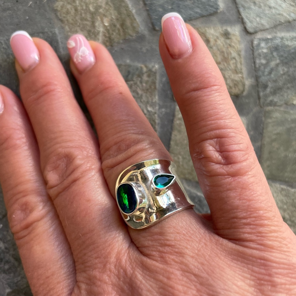 Opal CZ S950 Sterling Silver Ring